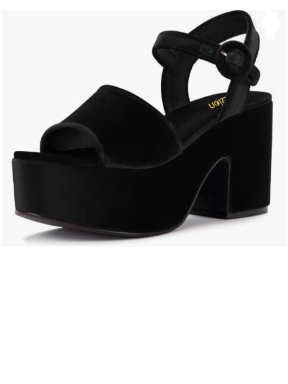 Pazzion Black Velvet Chunky High Heel Platform Open Toe Ankle Strap Sandals